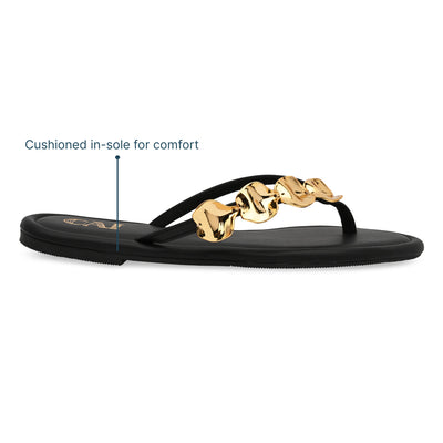 Gold Pebble Black Flats
