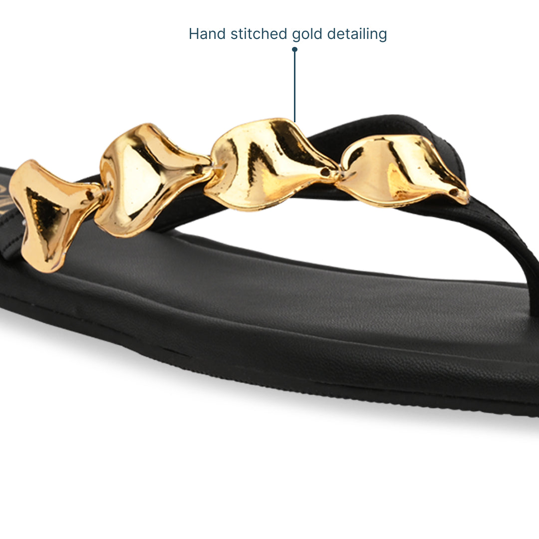 Gold Pebble Black Flats