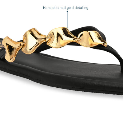 Gold Pebble Black Flats