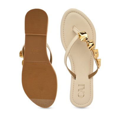 Gold Pebble Cream Flats