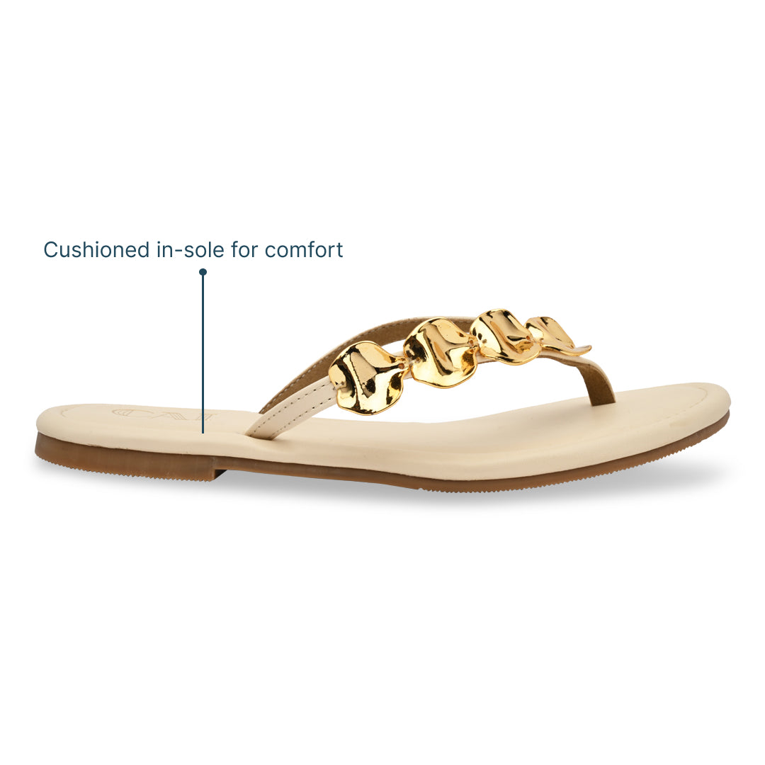 Gold Pebble Cream Flats