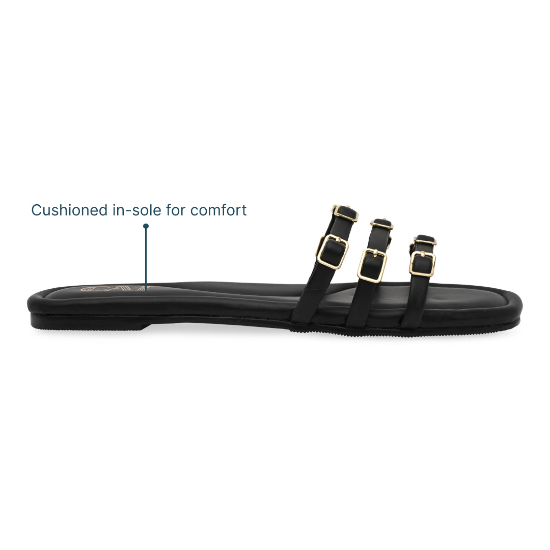 Multi Buckled Black Flats