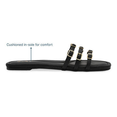 Multi Buckled Black Flats