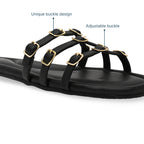 Multi Buckled Black Flats