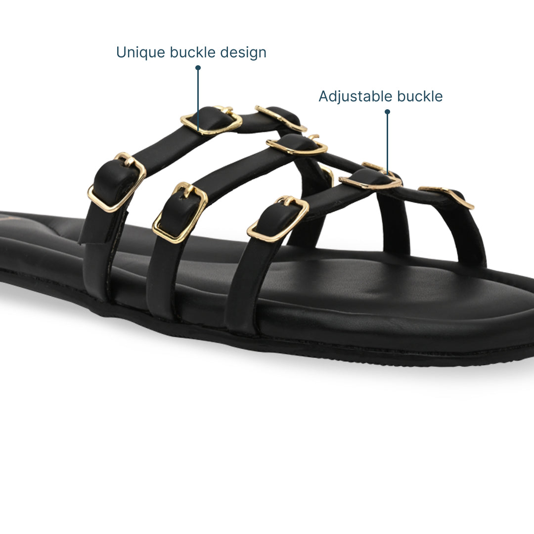 Multi Buckled Black Flats