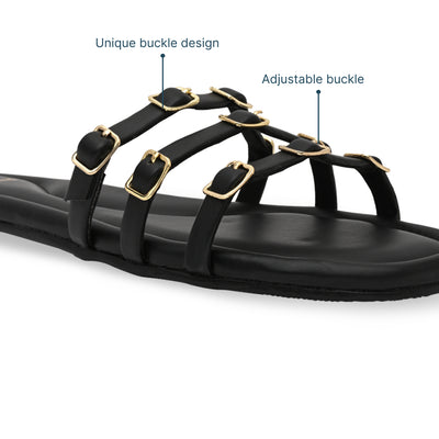 Multi Buckled Black Flats