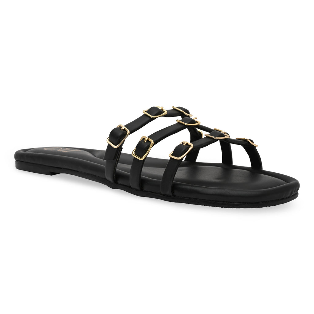 Multi Buckled Black Flats