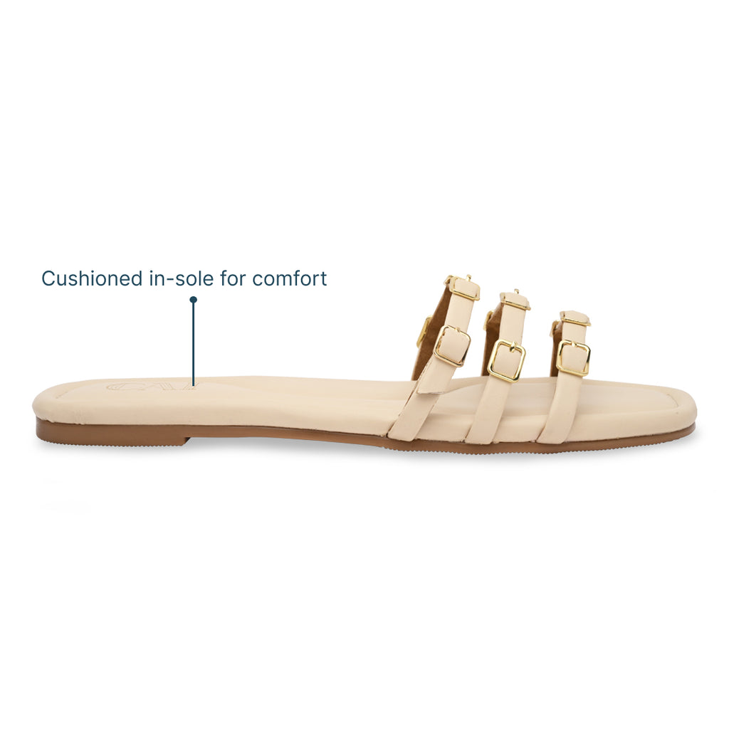 Multi Buckled Cream Flats