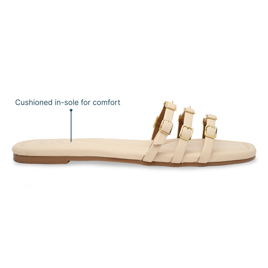 Multi Buckled Cream Flats