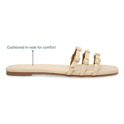 Multi Buckled Cream Flats