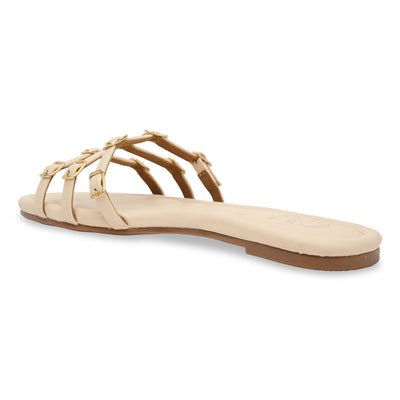 Multi Buckled Cream Flats