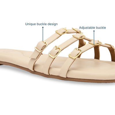 Multi Buckled Cream Flats
