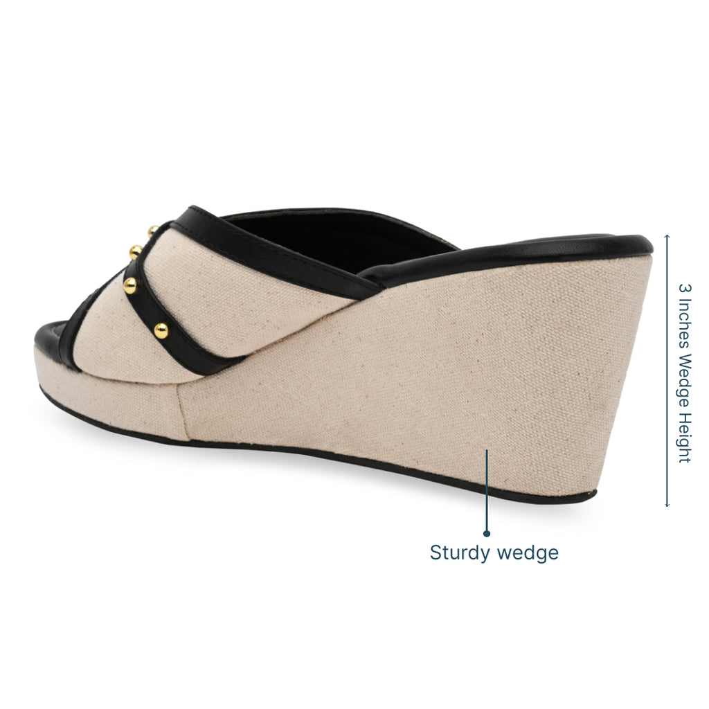 Canvas Rivet Black Wedges
