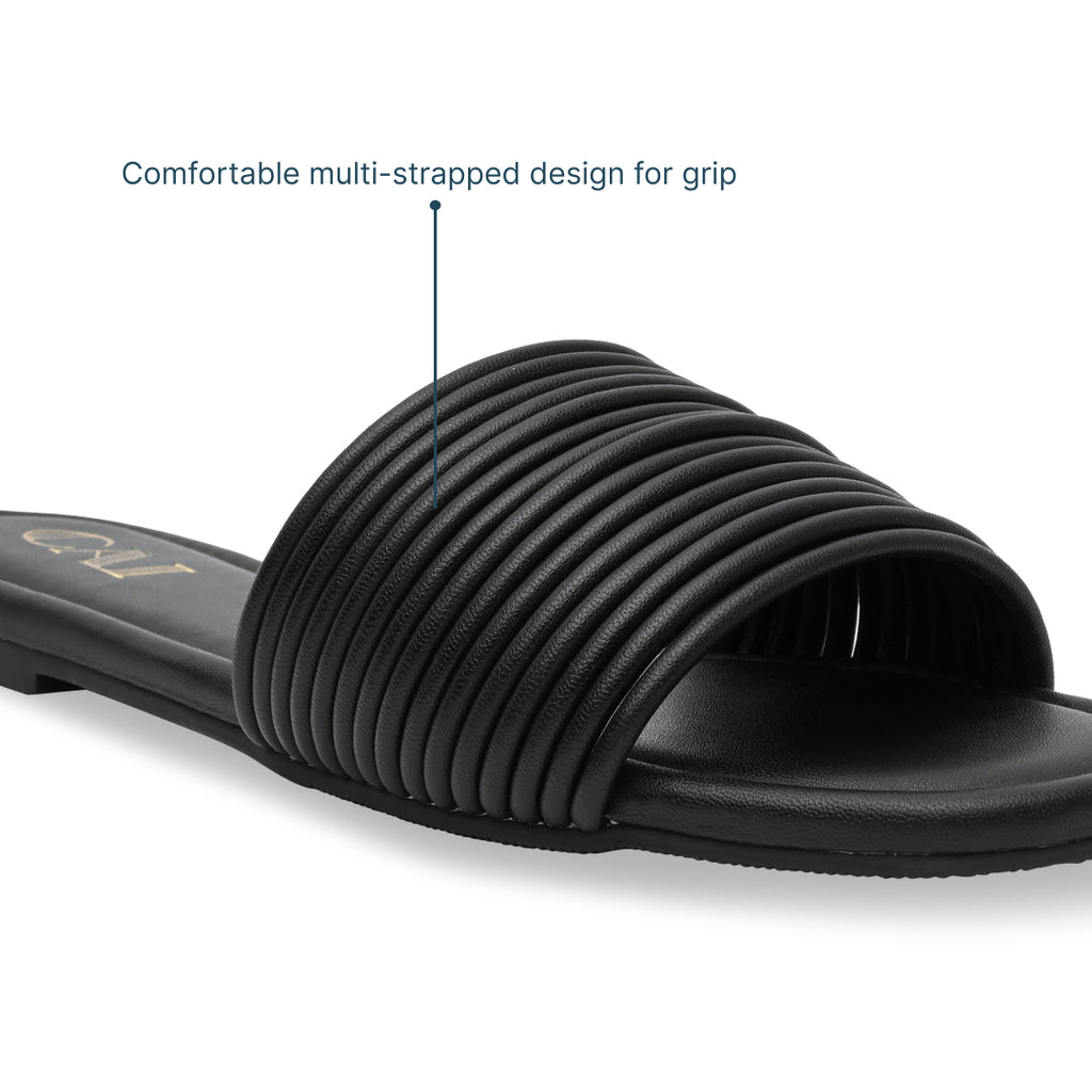 Multi Strapped Black Flats
