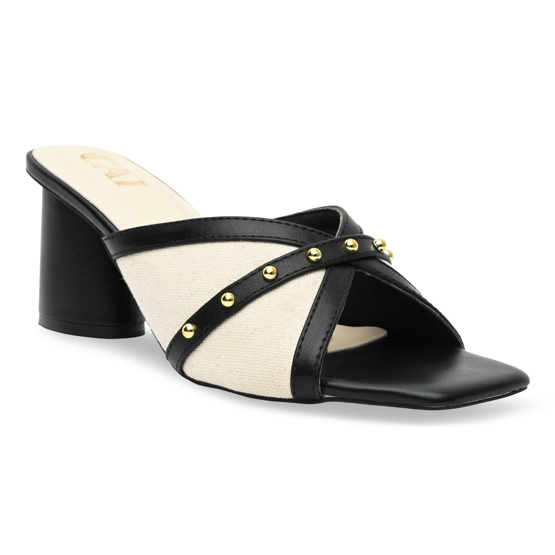 Canvas Rivet Black Heels