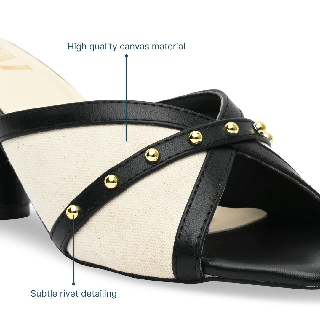 Canvas Rivet Black Heels