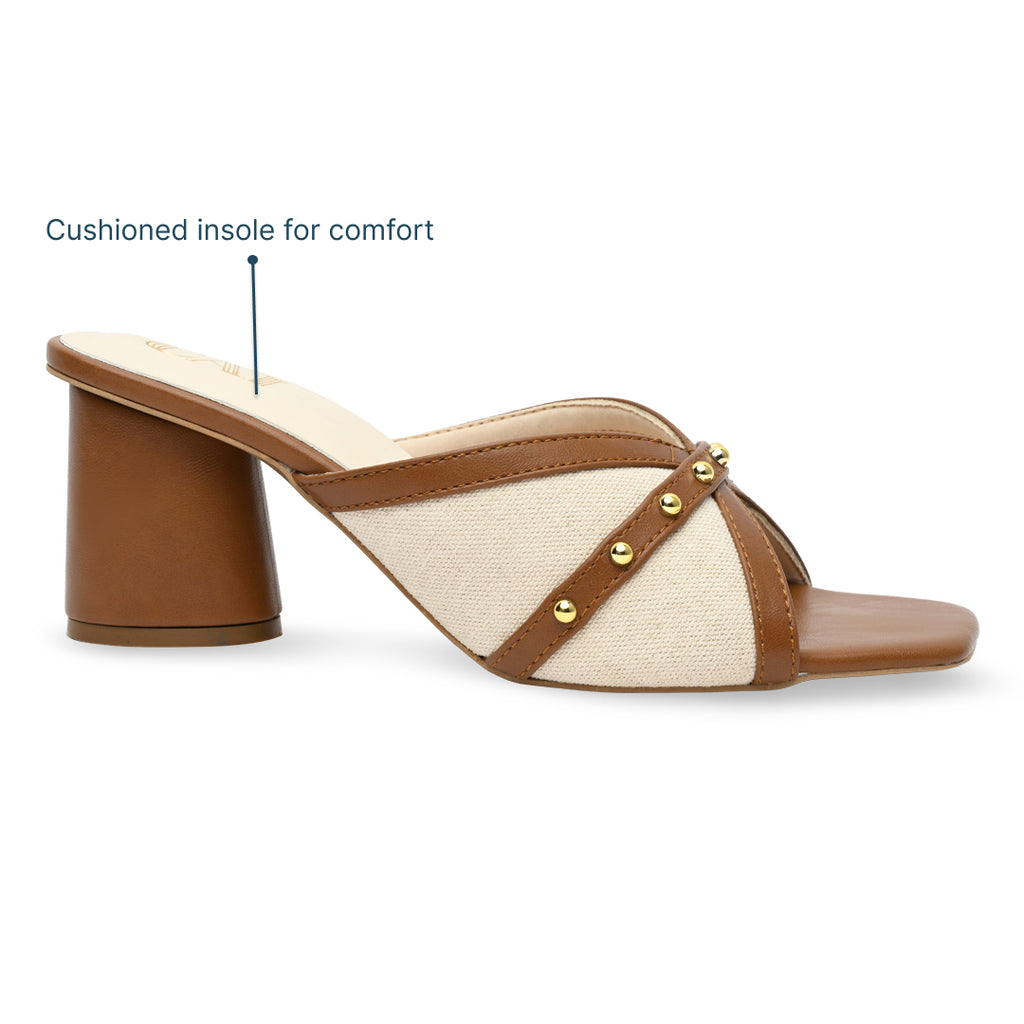 Canvas Rivet Tan Heels