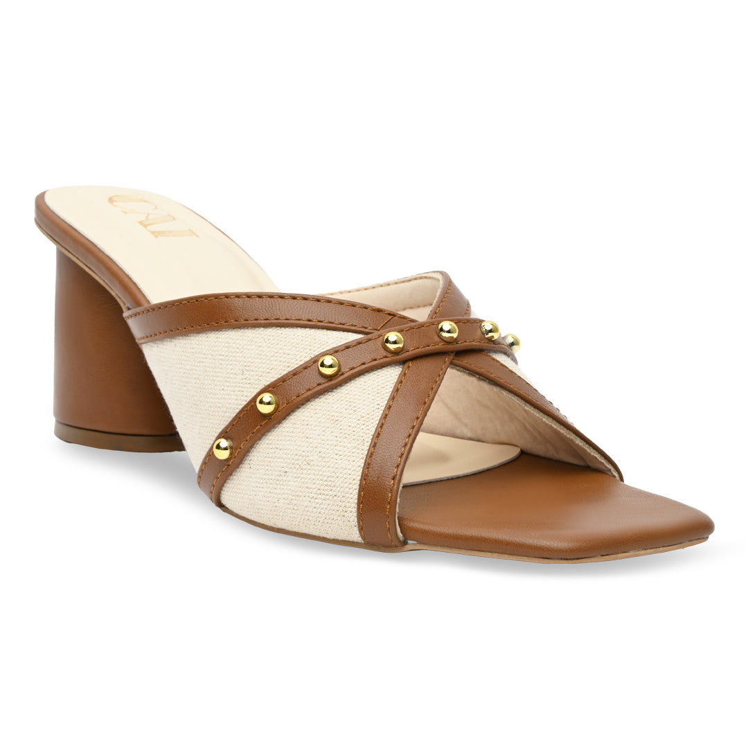 Canvas Rivet Tan Heels