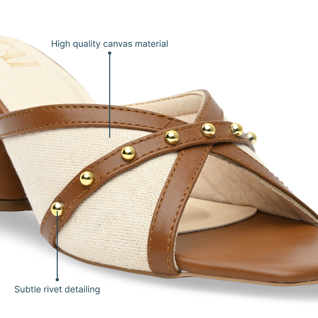 Canvas Rivet Tan Heels
