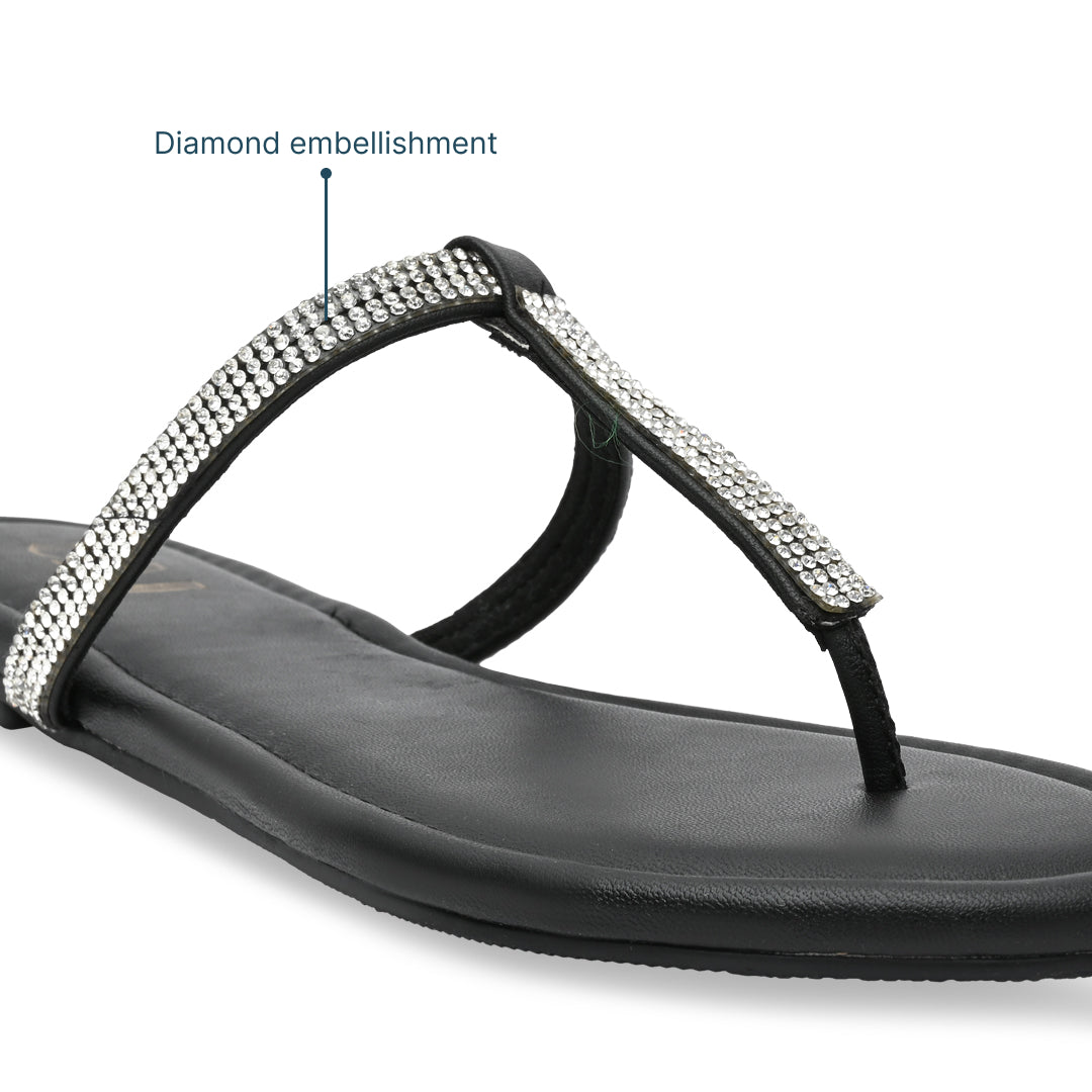 Shimmer Tstrap Black Flats