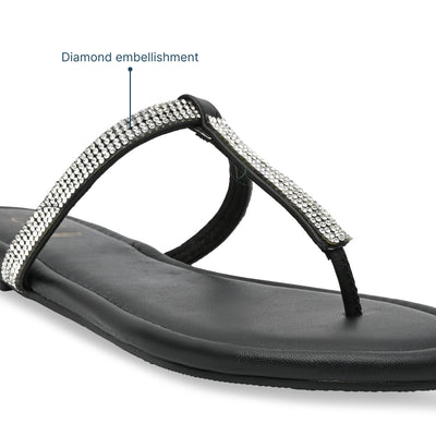 Shimmer Tstrap Black Flats