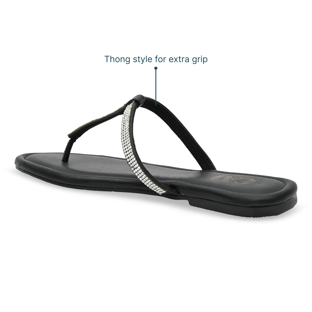 Shimmer Tstrap Black Flats