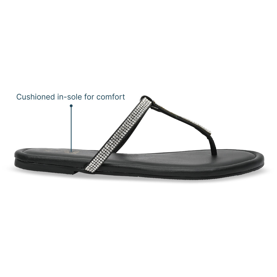 Shimmer Tstrap Black Flats