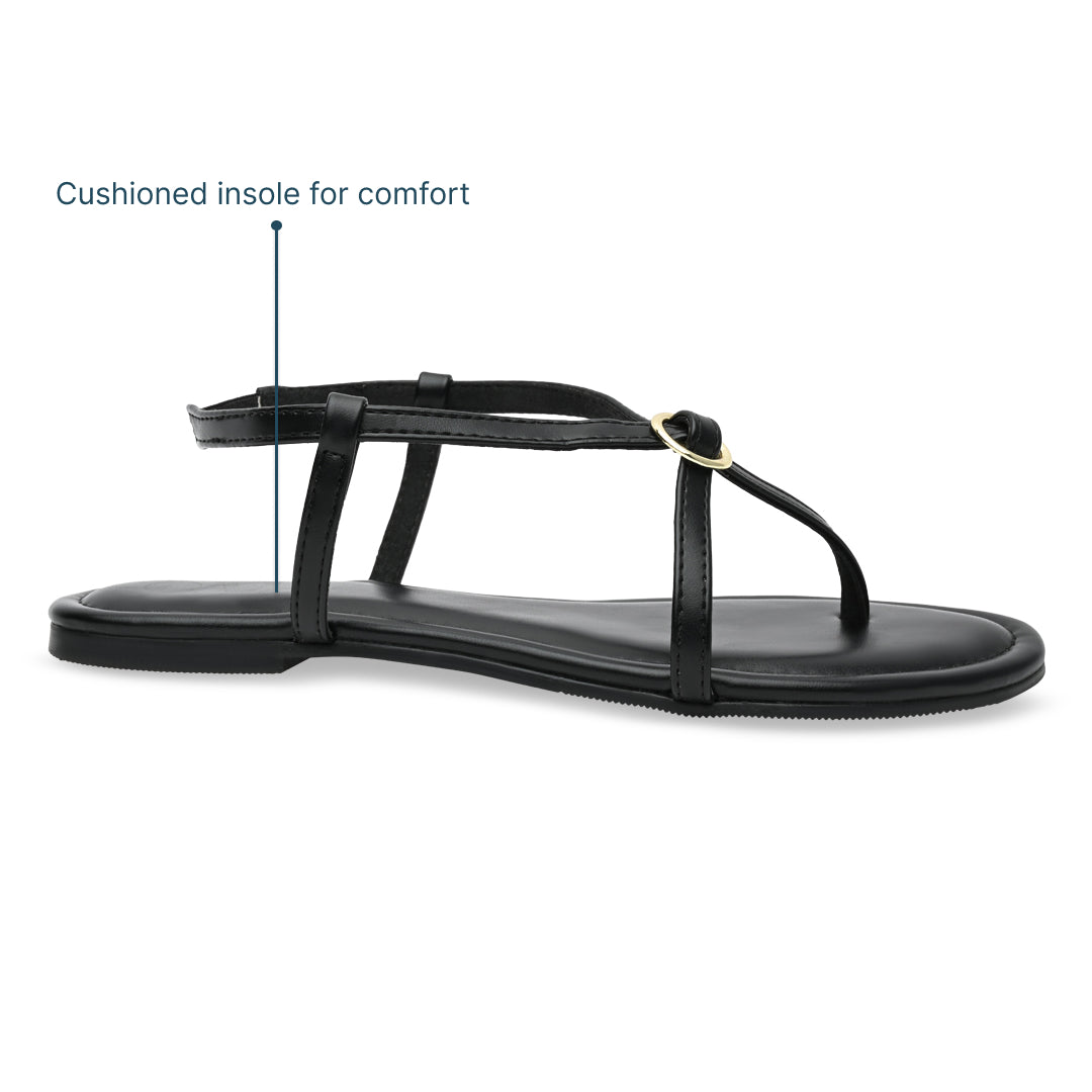 Buckled Black Strap Flats