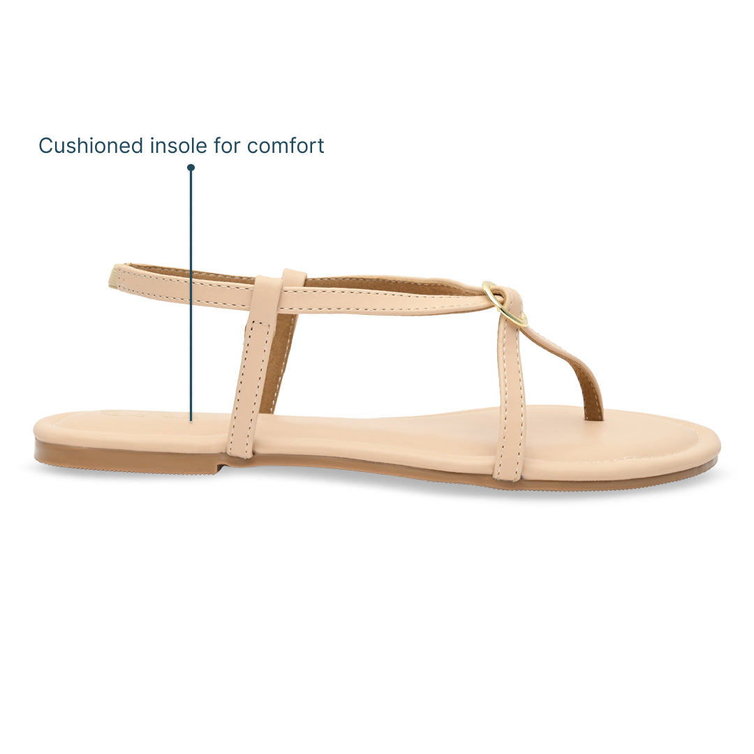 Buckled Beige Strap Flats