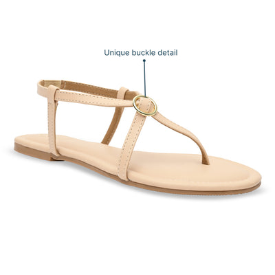 Buckled Beige Strap Flats