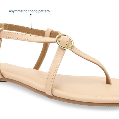 Buckled Beige Strap Flats