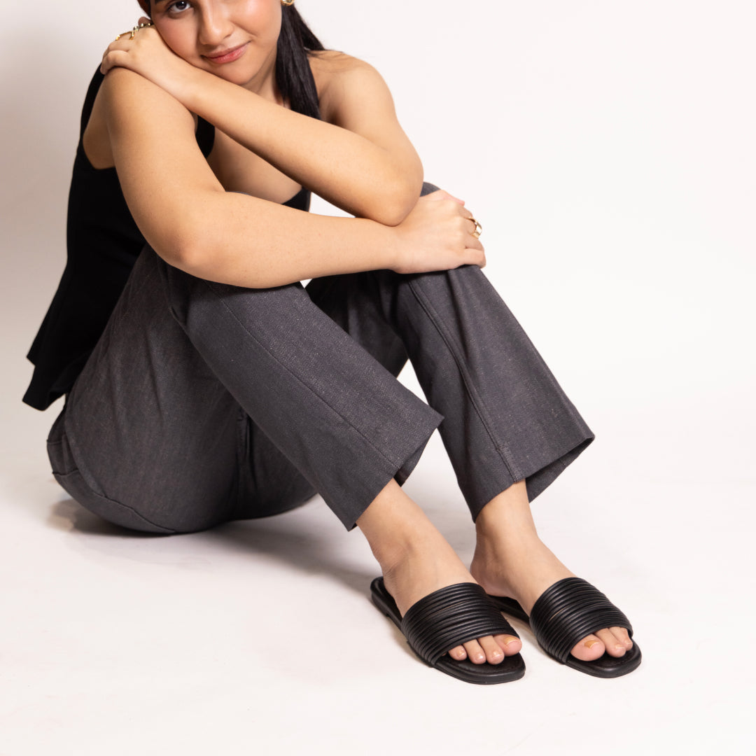 Multi Strapped Black Flats