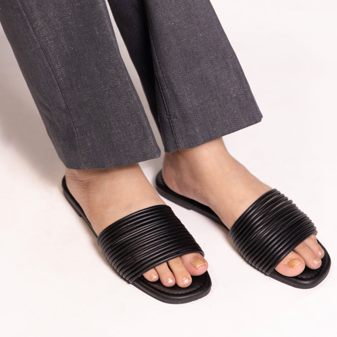 Multi Strapped Black Flats