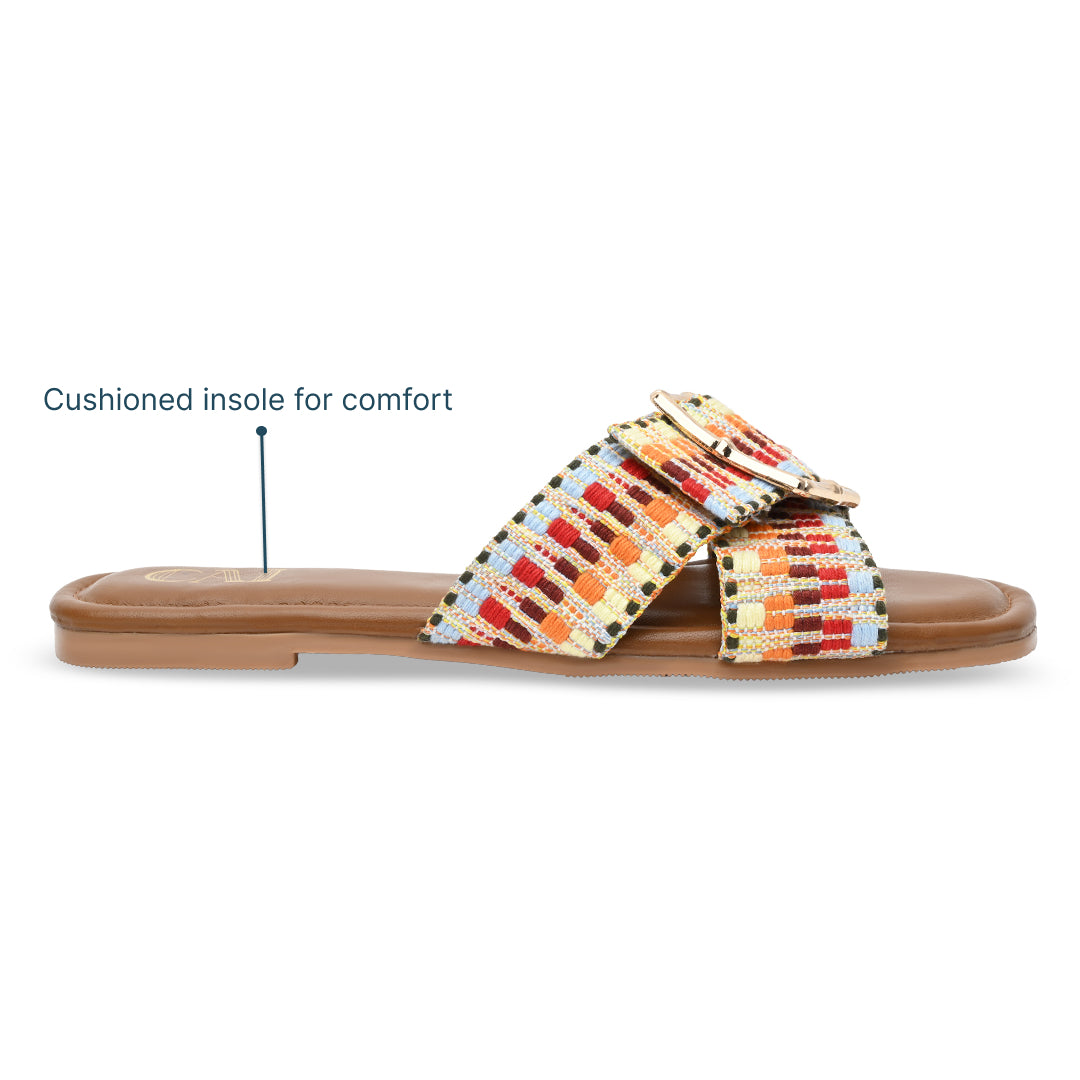 Multicoloured Buckled Strap Flats