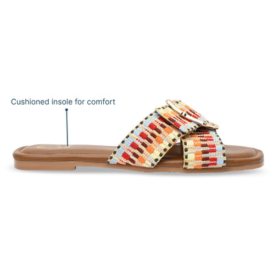 Multicoloured Buckled Strap Flats