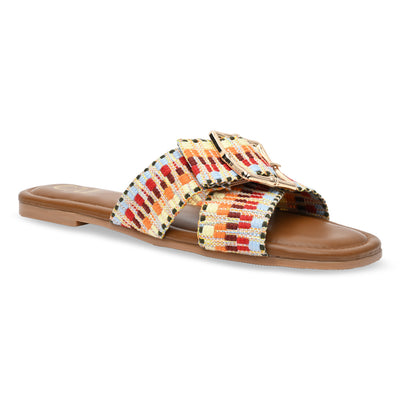 Multicoloured Buckled Strap Flats