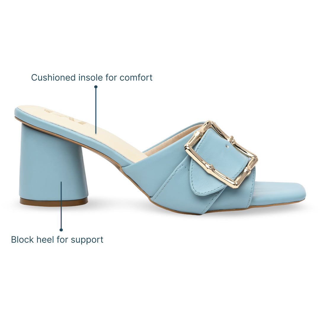 Blue Strap Buckle Heels