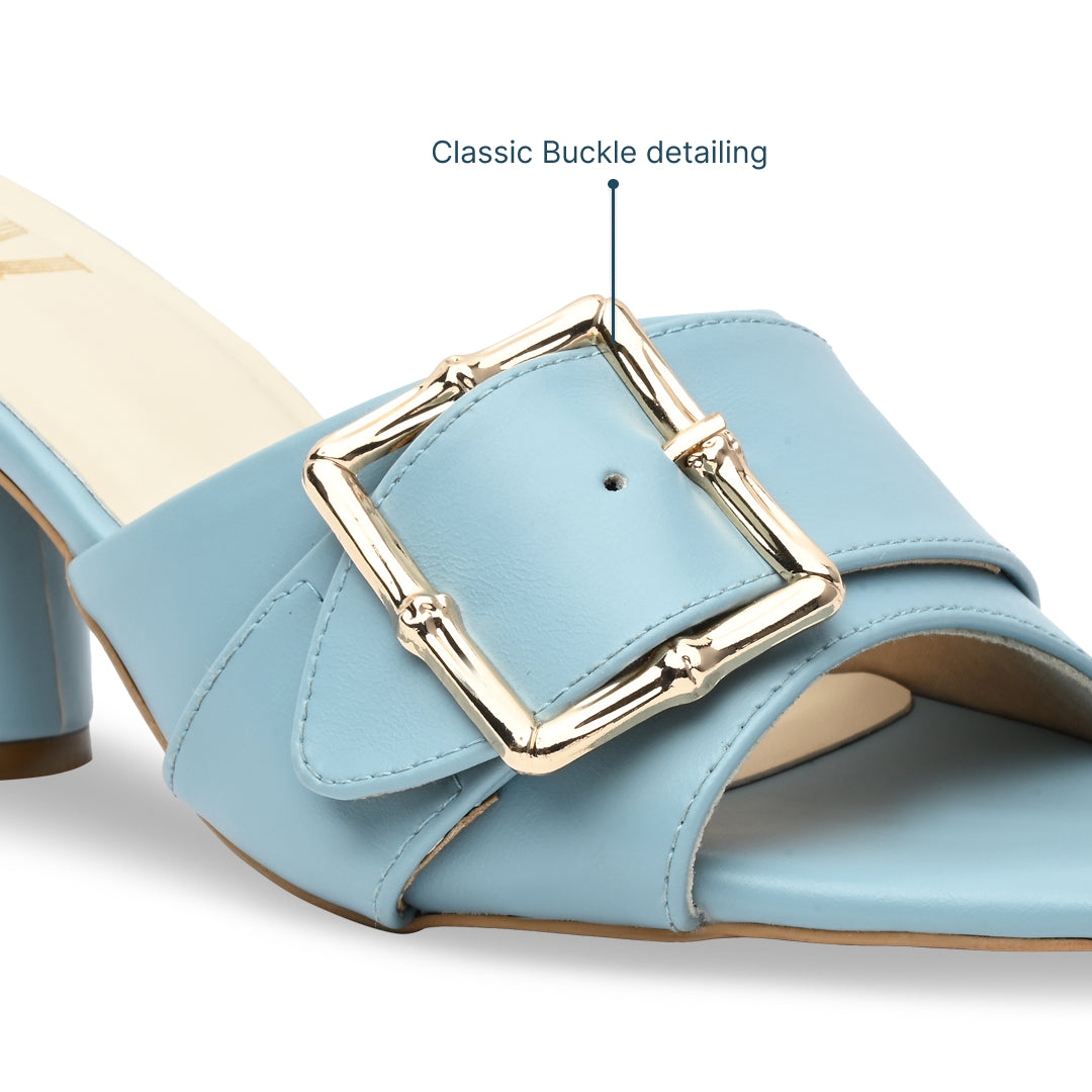 Blue Strap Buckle Heels