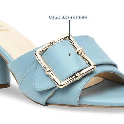 Blue Strap Buckle Heels