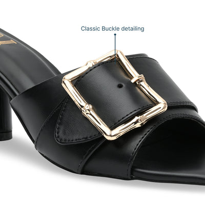 Black Strap Buckle Heels