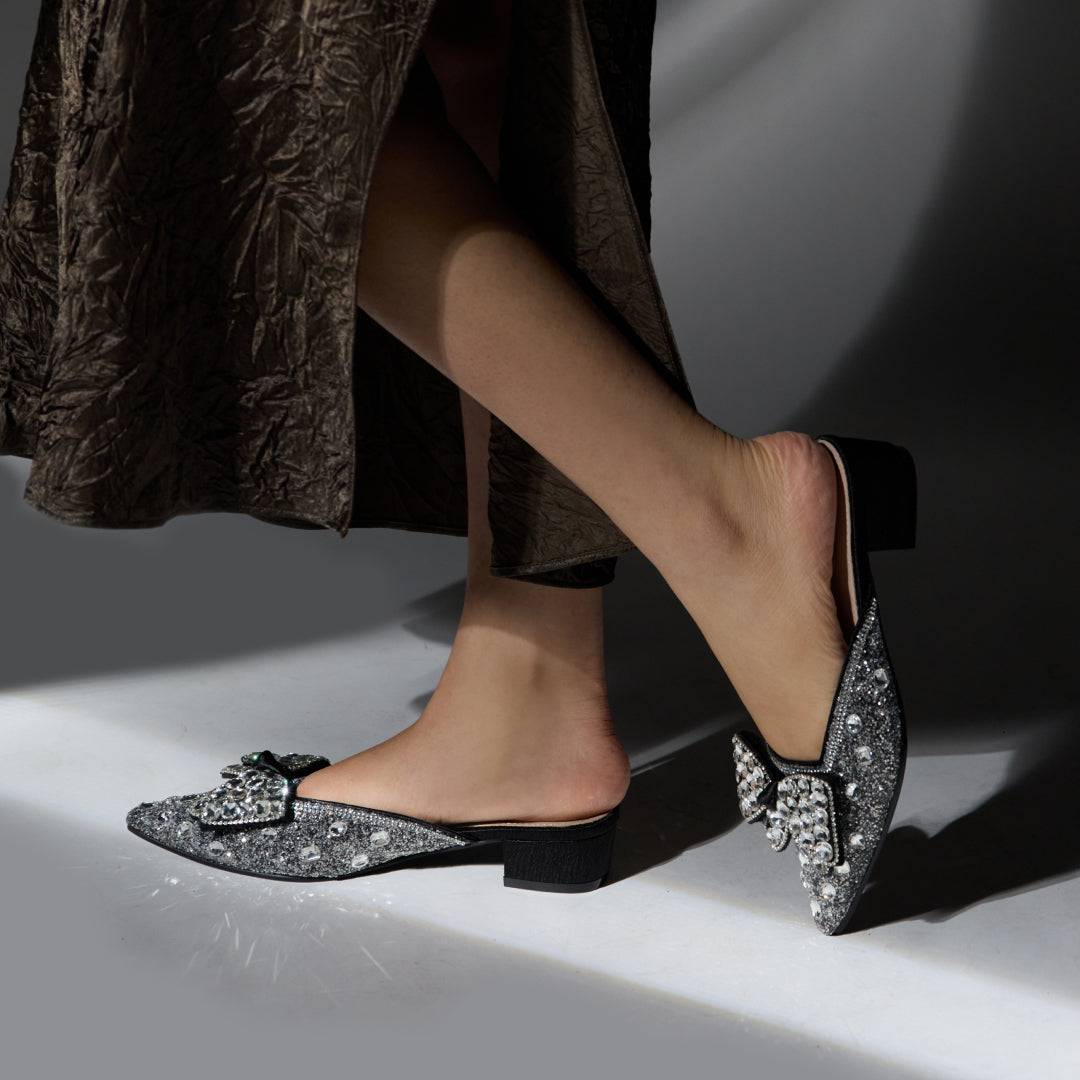 Sparkly Black Mule Heels The CAI Store