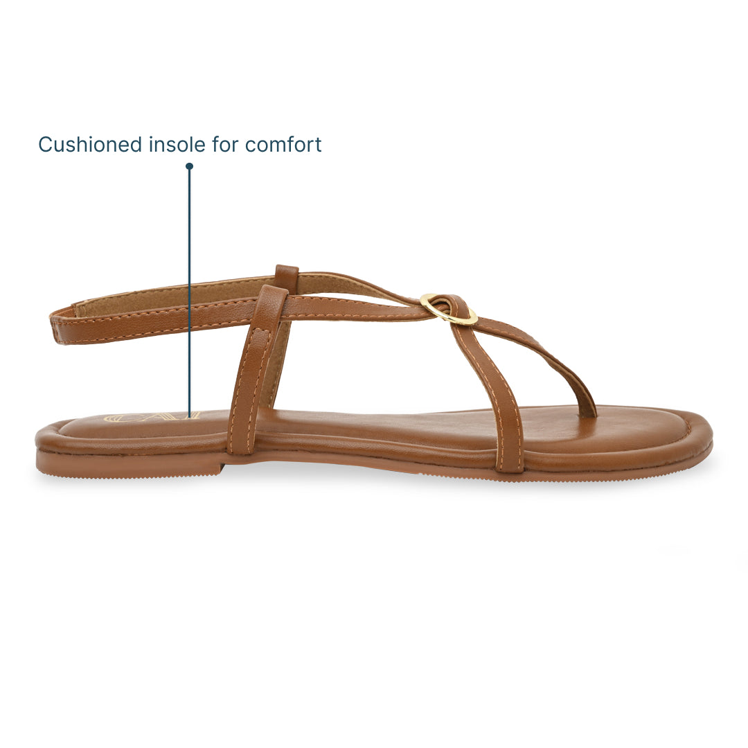 Buckled Tan Strap Flats