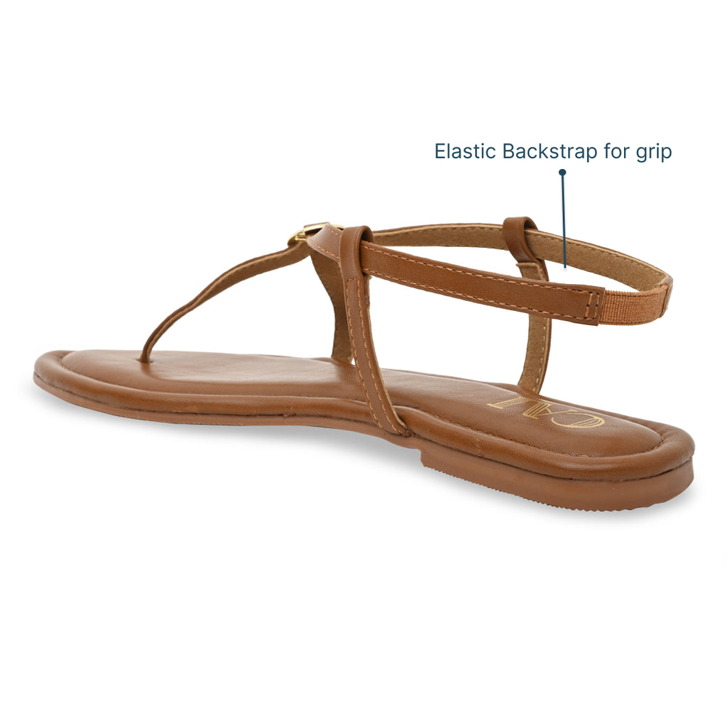 Buckled Tan Strap Flats
