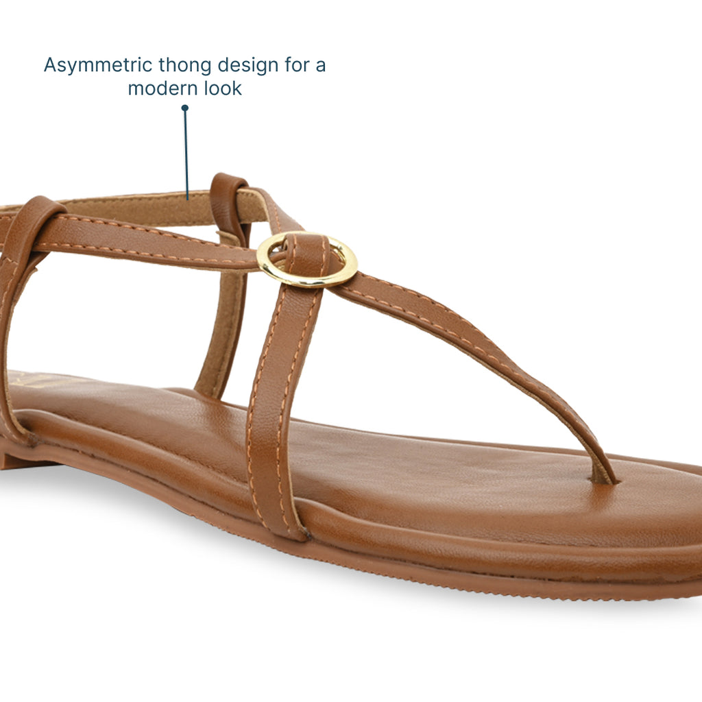 Buckled Tan Strap Flats