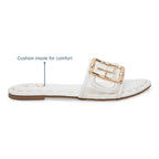 Clear Buckle White Flats