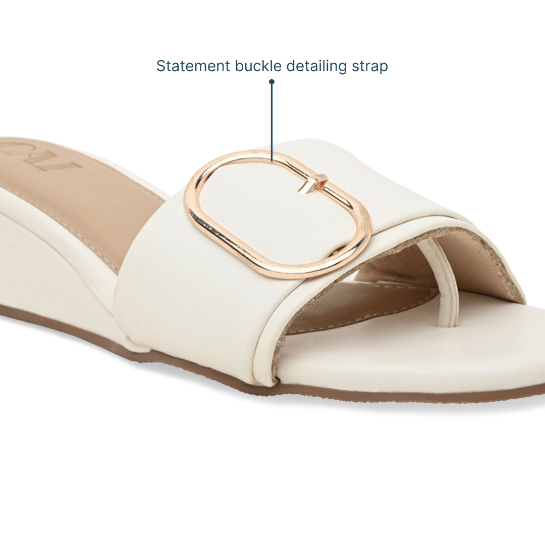 Buckled White Strap Wedge