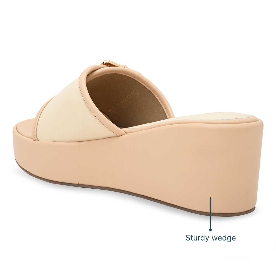 Gold Buckled Beige Wedges