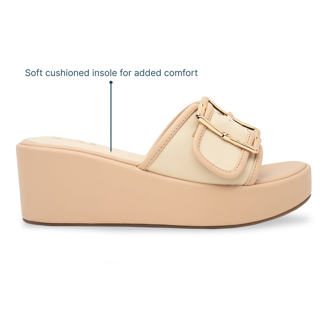 Gold Buckled Beige Wedges