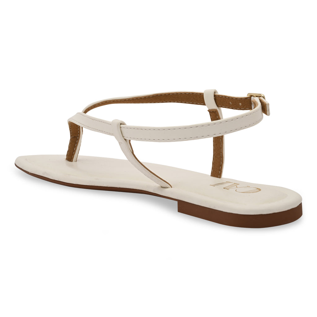 White Thong Backstrap Flats