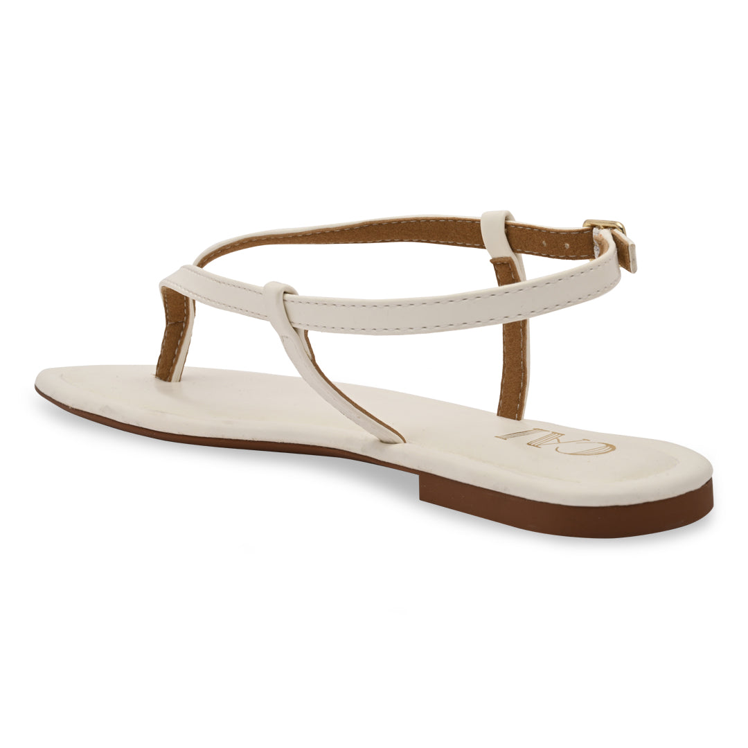 White Thong Backstrap Flats